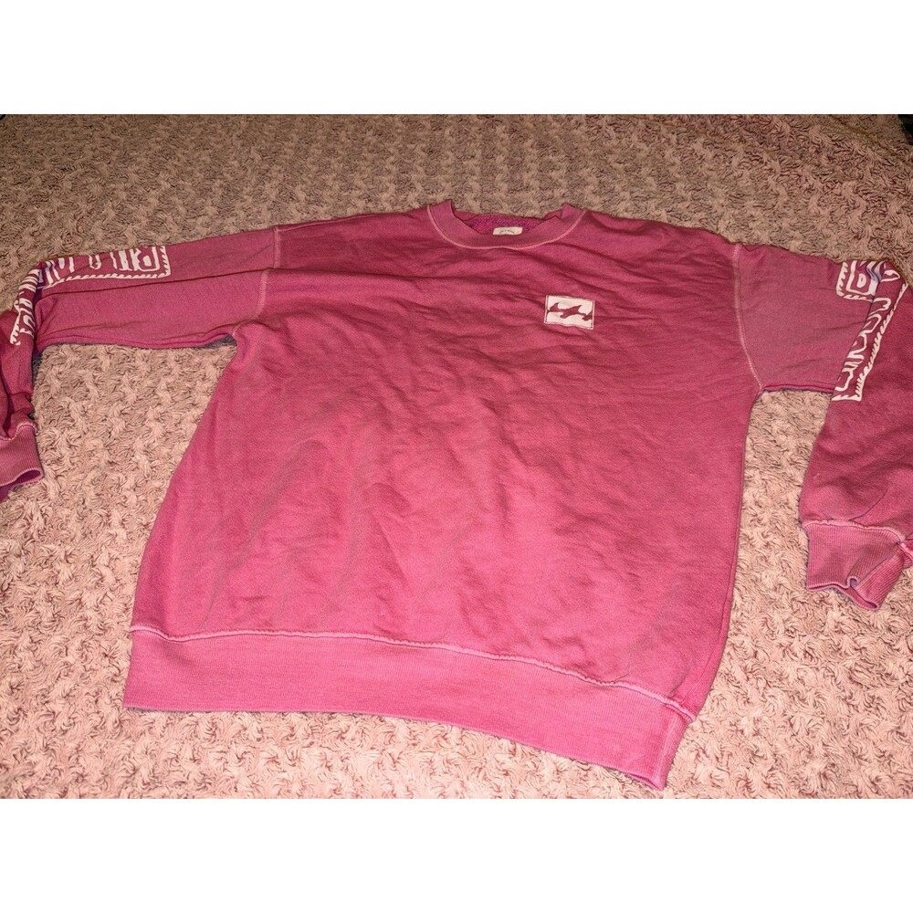 billabong Pink Sweatshirt Sweater Logo Bleach Washed Wave Surf Medium Oversized
